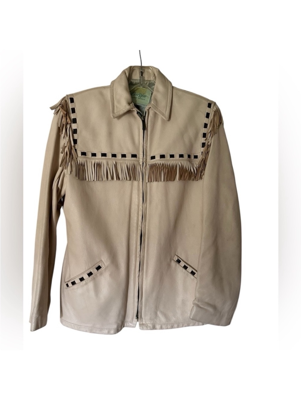Deer Wear Vintage Deer Skin Fringe Leather Jacket - Cream Women’s Coat